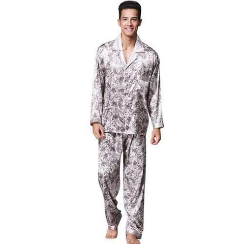 Silk-like Turn-Down Collar Pajamas