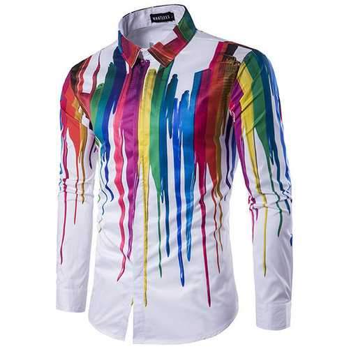 Casual Business Korean Style Personality 3D Splash Ink Printing Long Sleeve Dress Shirts for Men