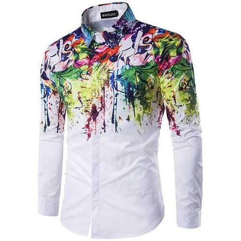 Casual Business Personality Flowers Spray Paint Long Sleeve Ink Splash Shirts for Men