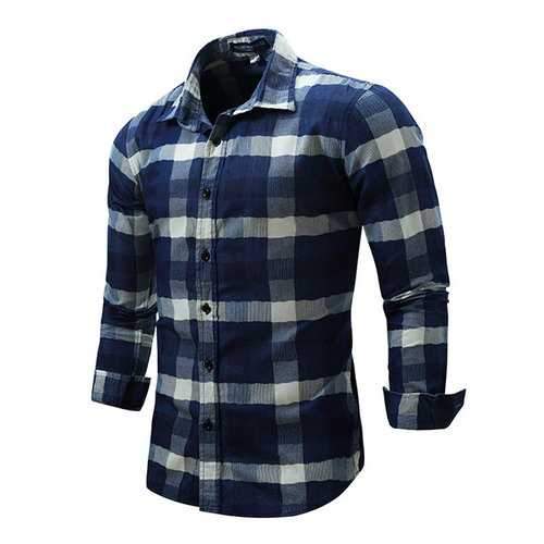 Casual Business Fashion Plaids Printing Slim Long Sleeve Dress Shirts for Men