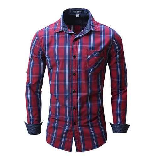 Fashion Business Big Plaids Printing Pure Cotton Long Sleeve Dress Shirts for Men