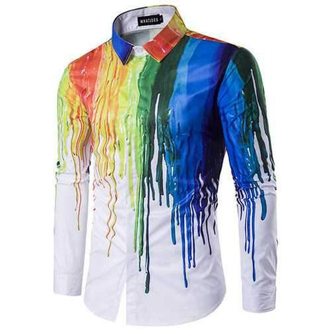 Spring Style Personality 3D Splash Ink Printing Long Sleeve Dress Shirts for Men