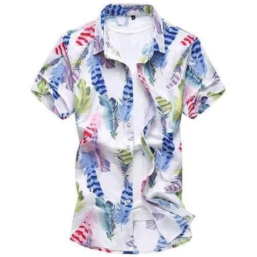 Plus Size Summer Printing Fashion Slim Fit Short Sleeve Dress Shirts for Men