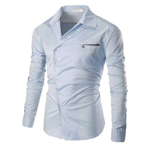 Casual Business Pocket Solid Color Band Collar Designer Shirts for Men