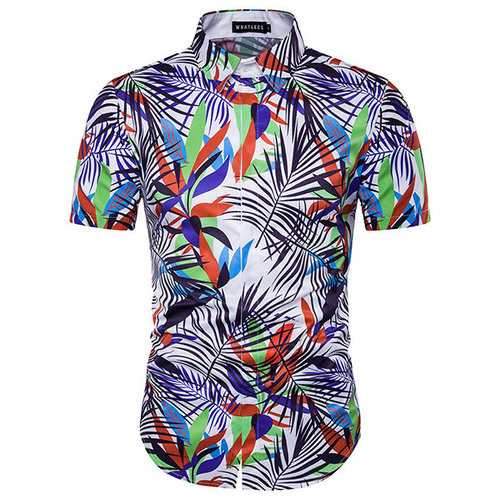 Hawaii Style 3D Fashion Palm Tree Printing Beach Band Collar Dress Shirts for Men