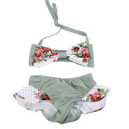 Cute Baby Girls Flower Printed Bow Swimsuits