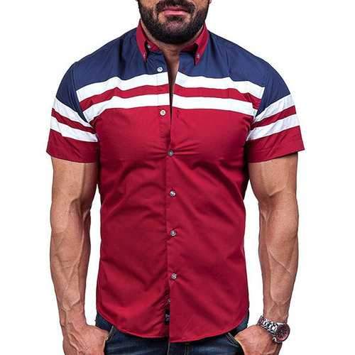 Casual Fashion Wine Red Stitching Stripes Printing Designer Shirts for Men