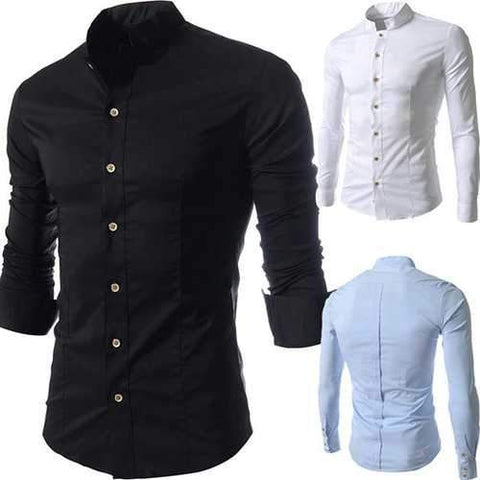 Casual Business Fashion Slim Stand Collar Long Sleeve Designer Shirts for Men