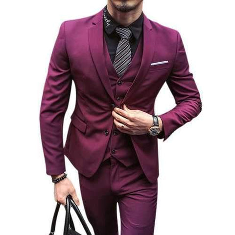 Three Pieces Solid Color Slim Fit Blazer