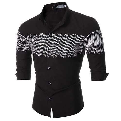 Fashion Printing Long Sleeve Band Collar Designer Shirts for Men