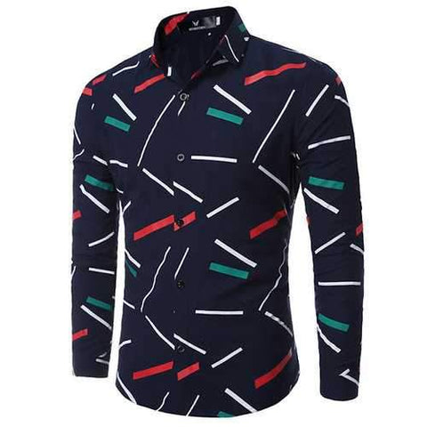 Turn Down Collar Long Sleeve  Printing Slim Fit Formal Casual  Designer Dress Shirt for Men