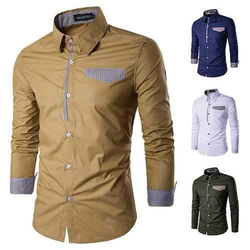 Fashion Patchwork Slim Band Collar Designer Shirts for Men