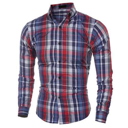 Fashion Slim Plaids Printing Casual Checked Shirts for Men