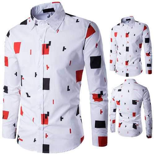 White Casual Stylish Printing Band Collar Designer Shirts for Men