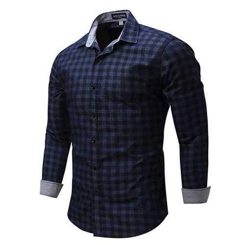 Slim Fit Bussiness Casual Checked Button Up Dress Shirt for Men