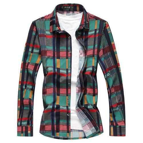 Plus Size Stylish Checked Plaids Printing Loose Designer Shirts for Men