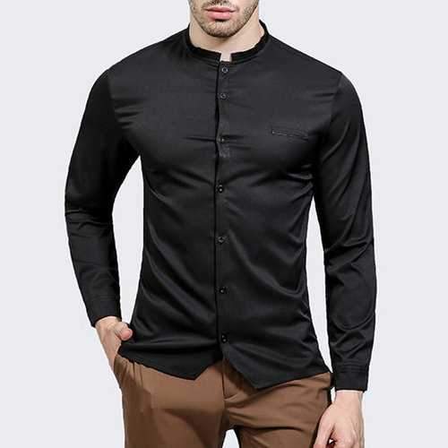 Stylish Casual Stand Collar Button Up Designer Shirts for Men