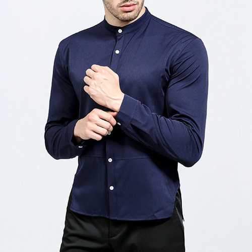 Casual Stylish Irregular Hem Slit Solid Color Designer Shirts for Men