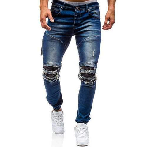 Stylish Biker Washed Holes Frayed Jeans