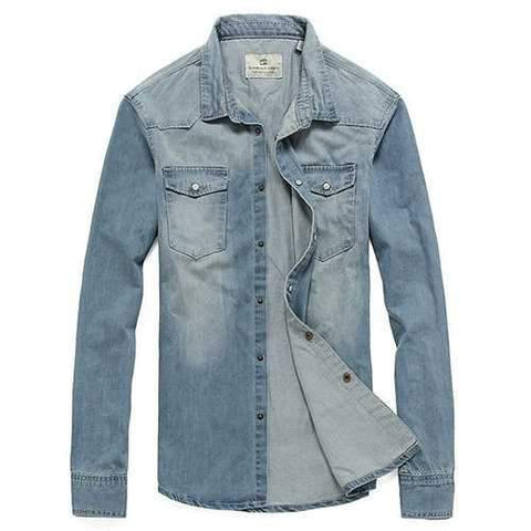 Mens Chest Pockets Stylish Washed Button Up Denim Shirts