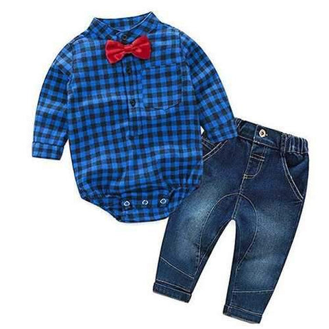 Plaid Baby Romper Jeans Clothing Set