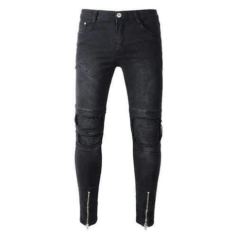 Biker Fold Holes Zipper Slim Ripped Jeans