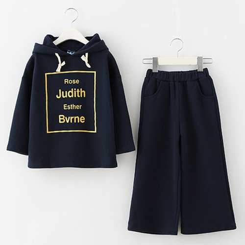 Girls Dark Blue Hoodie + Pants Suits