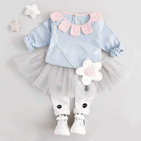 Flower Collar Baby Girls Clothing Set