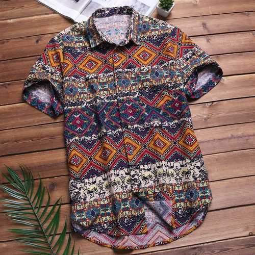 L-5XL Ethnic Floral Cotton Shirt