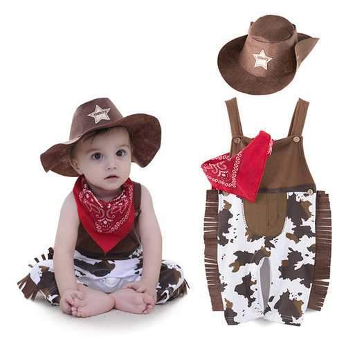 3Pcs Cowboy Newborn Baby Boy Jumpsuit