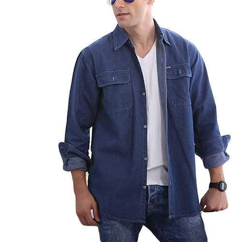 Solid Color Loose Denim Shirts