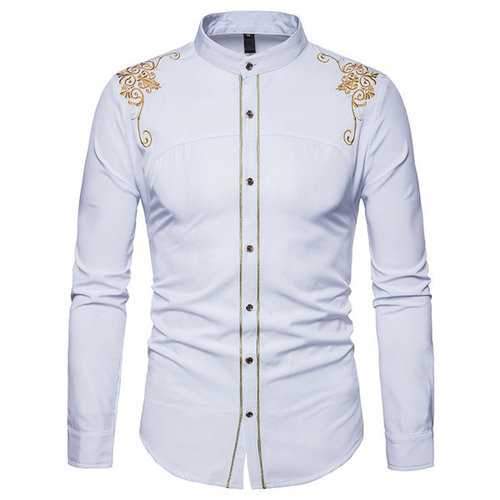 Embroidery Slim Fit Work Shirts