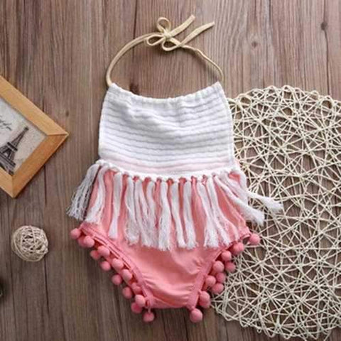 Cute Tassel Strap Backless Baby Romper