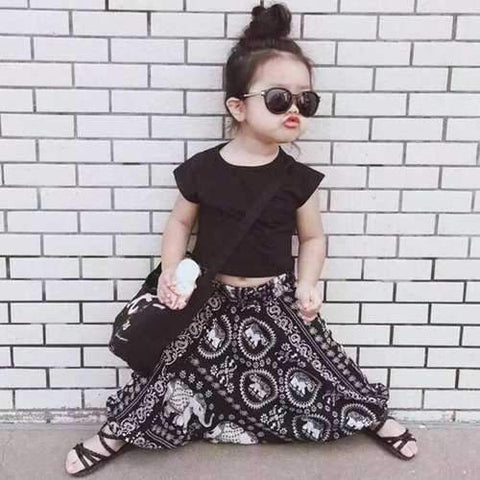 2pcs Bohemian Style Printed Girls Clothing Set