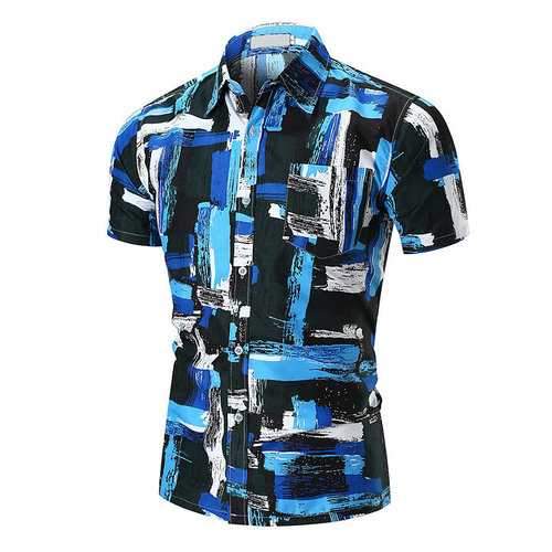 Men Stitching Printing Shirt
