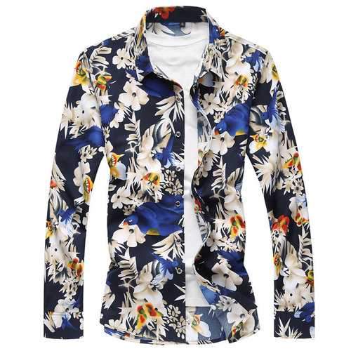 Plus Size Long Sleeve Floral Shirt