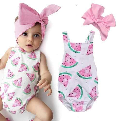 Baby Girls Watermelons Bodysuit With Headband