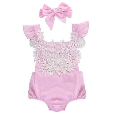 Sweet Lace Baby Girls Romper with Headband