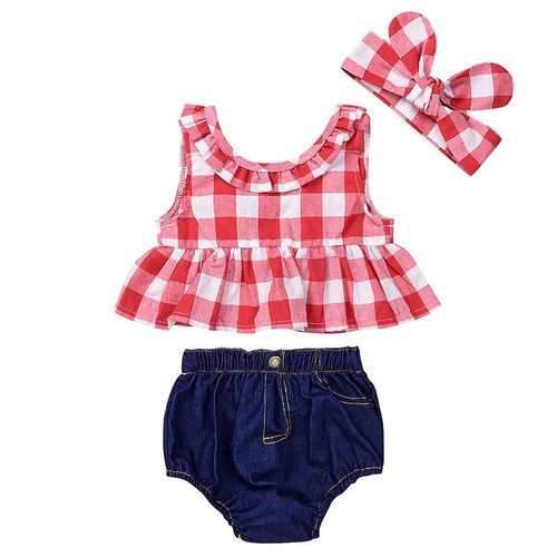 Baby Girls Plaid Summer Clothing Set