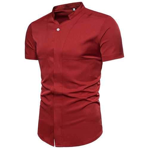 Hiden Buttons Solid Color Cotton Shirt