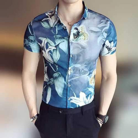 Slim Fit Lily Printing Shirt