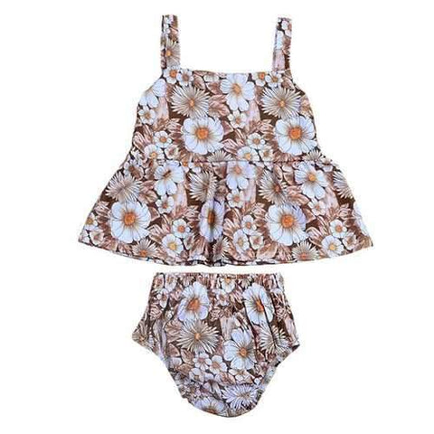 2Pcs Girls Floral Dress + Floral Short Set