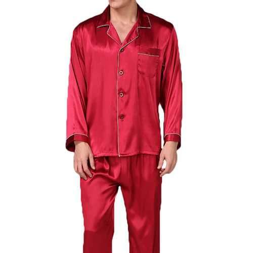 Men Faux Silk Sleep Sets