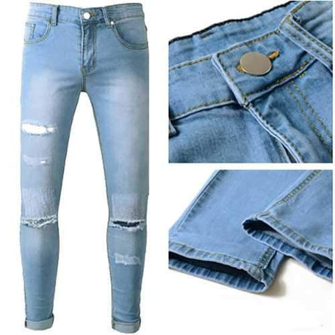 Denim Slim Holes Ripped Jeans