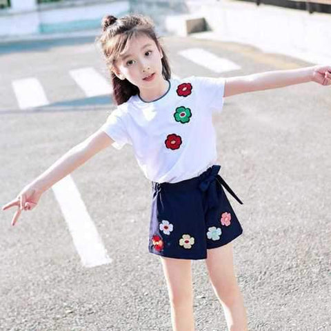 Flower Printed Toddler Girls Skirt Set