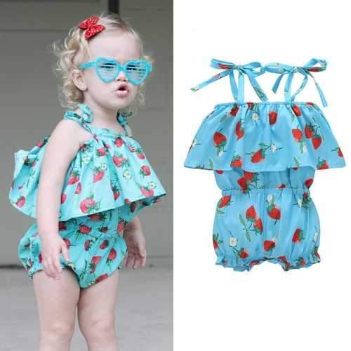 Strawberry Printed Baby Girls Strap Sleeveless