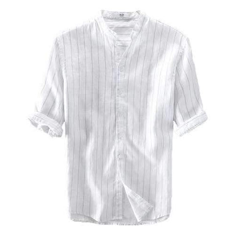 Half Sleeve Stripes Linen Shirts