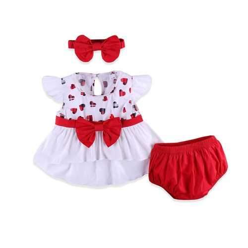 3Pcs Heart Printed Baby Girls Summer Sets