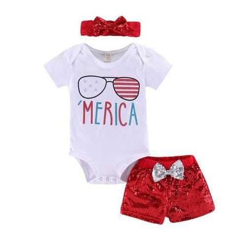 3Pcs Sequined Baby Girls Short Set T