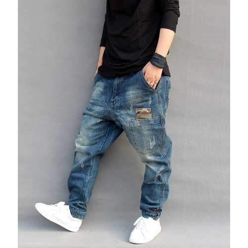 Plus Size Hip Hop Drop-Crotch Harem Jeans